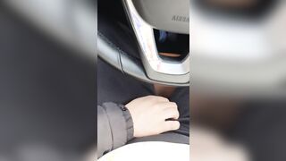 Step cougar risky hand job inside the vehicle make step son cum on her hands