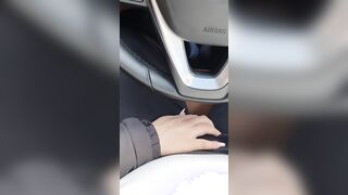 Step cougar risky hand job inside the vehicle make step son cum on her hands