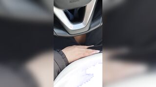 Step cougar risky hand job inside the vehicle make step son cum on her hands