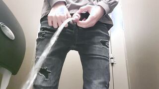 College Male school girl Piss a lot into WC after huge lecture