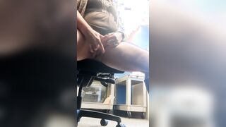 Real amateur working milf shows all while sitting into an open busy office. A new kind of work mess.