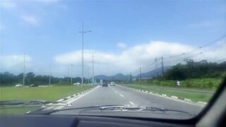 beauty vagina with mouth flashing her body in summer city. She was