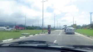 Beauty vagina with mouth flashing her body in summer city. She was