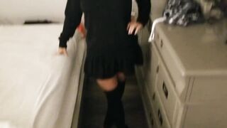 Amateur ex-ex-wife in black nylons and crotchless lingerie wants to
