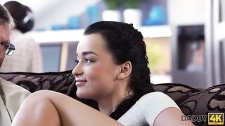 DADDY4K. Boy works on computer while his girlfriend seduces guys old daddy