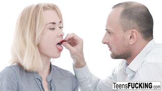 Young blonde Via Lasciva treats him to anal during breakfast