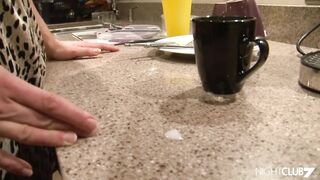 Stepson ejaculates to her Cougar's tea cup!