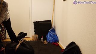 Bound on knees inside leather