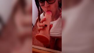 See vibrator fucks me behind the glass pov