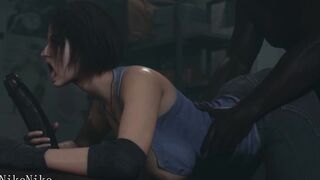 blacked: freaky jill valentine's first time two BBC monster dicks - three-way - gang bang!!