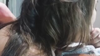 Filling up her mouth with cum while the pizza boy fucks her,,Long lips=best head