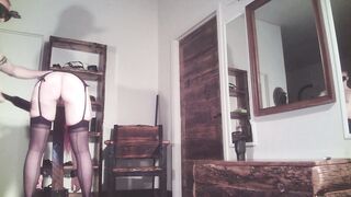 ex-wife tied to a post for fisting training and a spank
