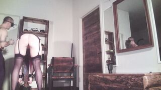 ex-wife tied to a post for fisting training and a spank
