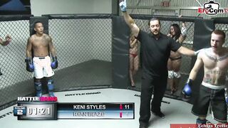 Blonde bimbo with natural titties fucks the boxing champ