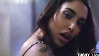 TUSHYRAW Irresistible dark haired got her luscious booty stretched wide