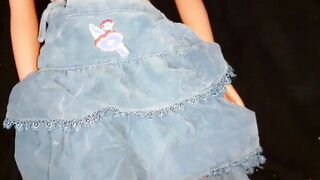 Penetrating small Lily under her blue whore skirt