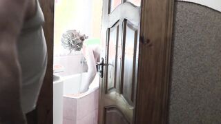Step daughter accepts shower, step dad spy, masturbates dick and