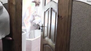 Step daughter accepts shower, step dad spy, masturbates dick and