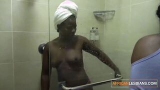Steaming hot African Lesbo Shower Play and Muffdiving