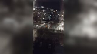 Showing big breasts to unknow people on bus station - Flash boobies on outside place for all people around