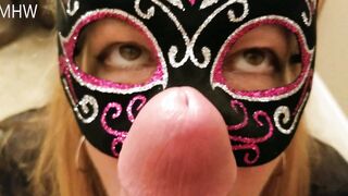 Masked Hotwife Swallows Hubbys Cum.