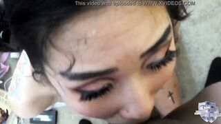 Eva Yi gets her throat used by a ebony man