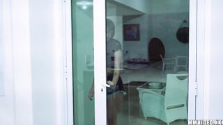 Sensual Hispanic sneaks in my house and catches me wanking