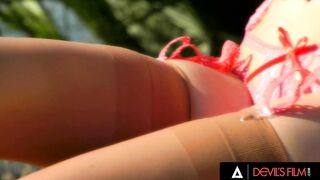 hot Beauty Into Underwear Gets Ruined While Triple-Spread By BIG Cocks