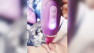 Having Fun with my clitoris until I squirt into the glass and swallow it