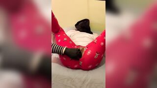 Friend Cuffs my Ankles to the Wall, and Makes Me Squirt into my Ripped PJ’s!