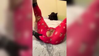 Friend Cuffs my Ankles to the Wall, and Makes Me Squirt into my Ripped PJ’s!