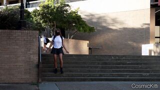 snatch flash almost caught bending over into the library on voyeur webcam