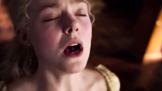 ELLE FANNING dyke cunt licking under skirt, Hollywood celeb movie lesbo MILF licks princess cunt