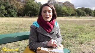 French milf Eats Her Lunch Outdoors Before Leaving With a