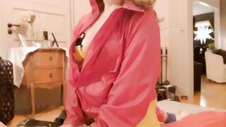 Rides hubby's dick into greased up rainwear and pvc boots