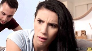 STUCK4K. Boy drills Romanian Women who tries to free stuck inside sofa hand