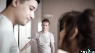 Bros double penetration old stepmom Syren De Mer to take out