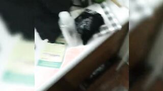 Bent over Wc counter booty banged cumshot from tatted Bwc god
