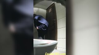 Girls and bimbos performance their bald pussies inside the WC