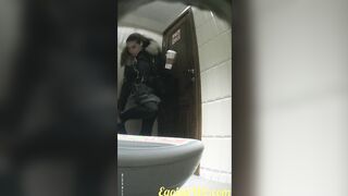 Girls and bimbos performance their bald pussies inside the WC