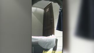 Girls and bimbos performance their bald pussies inside the WC