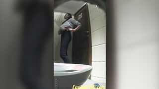 Girls and bimbos performance their bald pussies inside the WC