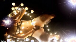Yummy Ex-Wife showing off and undressing nice underwear into the light of Christmas lights
