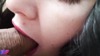 Sexsual and detailed head with red lips, close-up