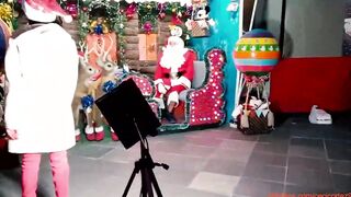 Babe exhibitionist milf celebrating Christmas inside outdoor