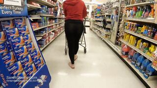 Milf grocery shopping into transparent pants