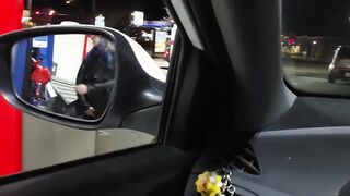 Caught Lover inside leather mastrubating at gas pump into outside,and not care.