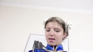 Gina Gerson cosplays Chun Li from Street Fighter II inside