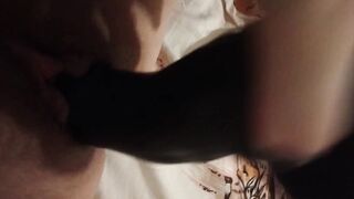 Thick big black cock toy fucking soak bushy cunt