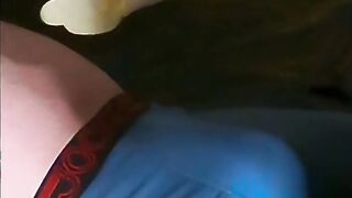 Fiance jerks me off with white pvc surgical gloves, gets cum all over them!